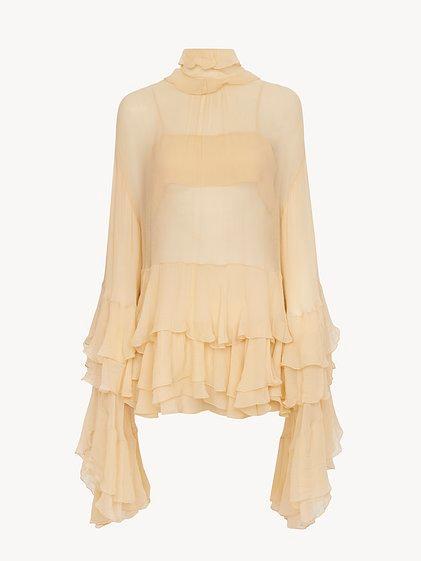 Ruffled mini dress in silk mousseline Product Image