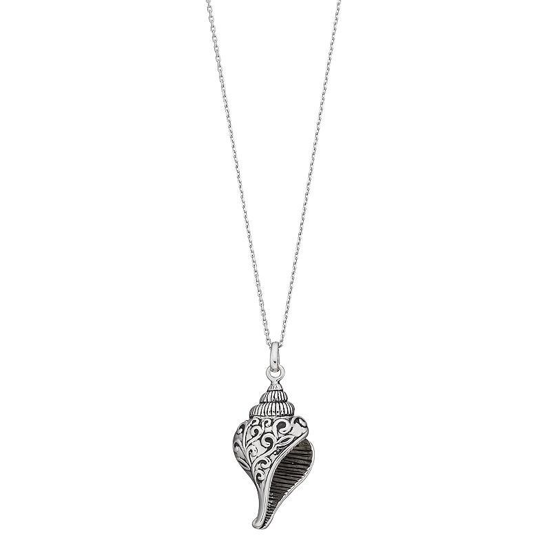 Sterling Silver Filigree Seashell Pendant Necklace, Womens Product Image