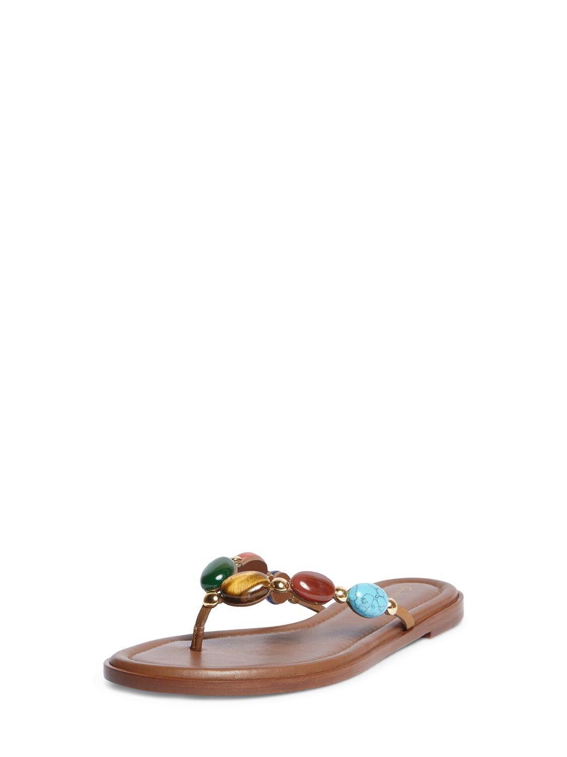 Multicolor Stone Flat Thong Sandals In Brown Product Image