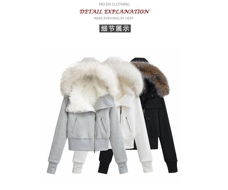 Asymmetrical Faux Fur-Collar Hooded Jacket Product Image