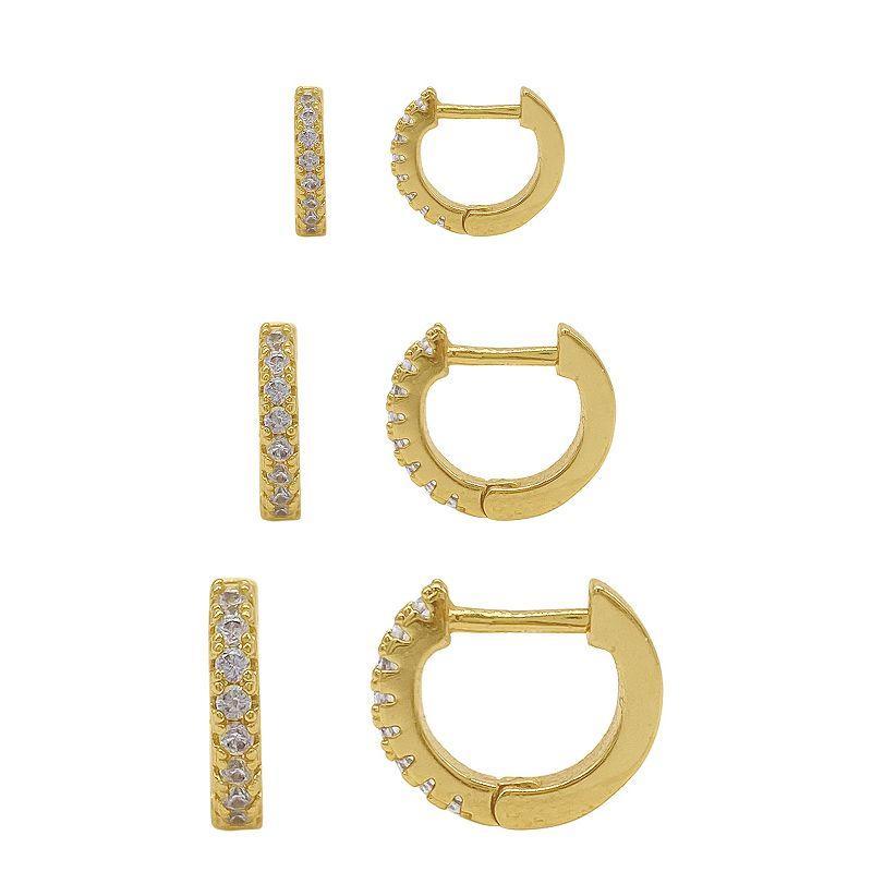 Adornia 14k Gold Plated Huggie Hoop Earring Trio Set, Womens, Yellow Product Image