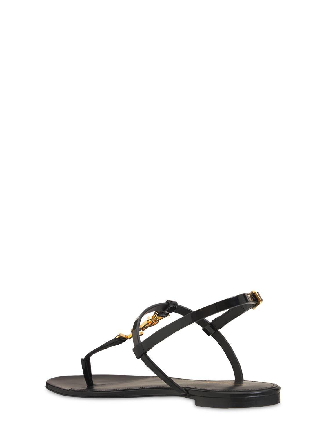 SAINT LAURENT Cassandra Patent Leather Slingback Thong Sandals In Black Product Image