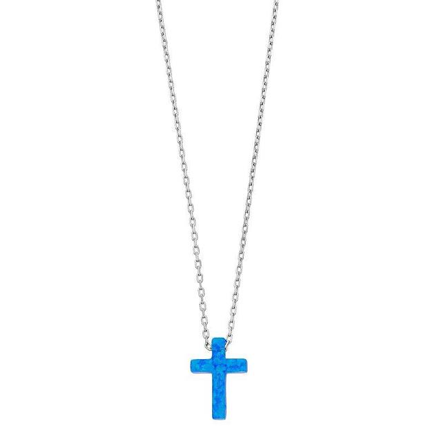 Gemminded Sterling Silver Lab-Created Blue Opal Cross Pendant Necklace, Womens Product Image