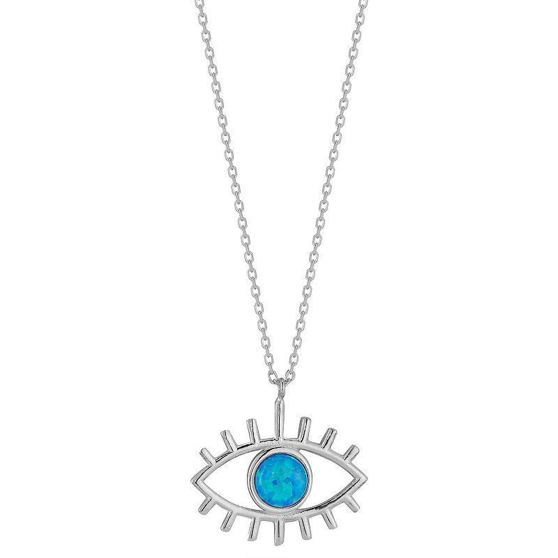 Sunkissed Sterling Simulated Opal Evil Eye Pendant Necklace, Womens Silver Tone White Product Image