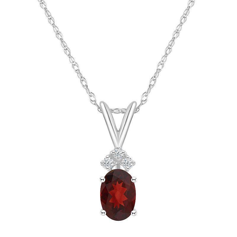 Celebration Gems 14k White Gold Gemstone & Diamond Accent Pendant Necklace, Womens Red Product Image