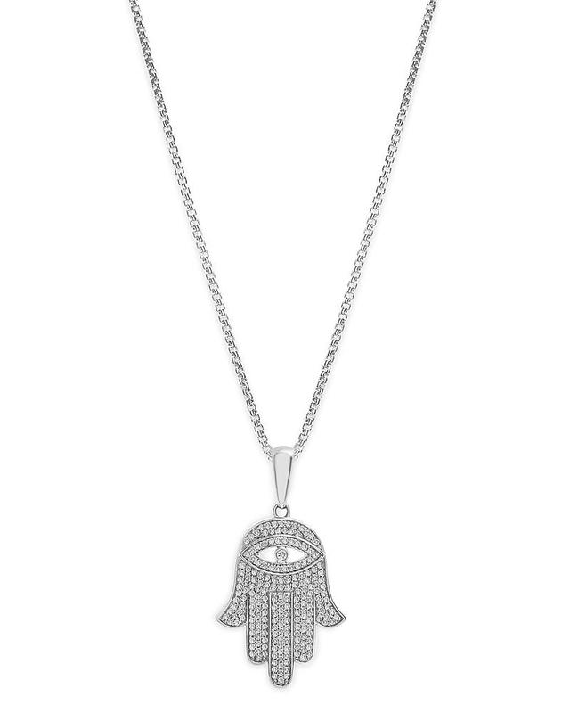 Bloomingdales Fine Collection Mens Diamond Hamsa Pendant Necklace in 14K White Gold, 0.50 ct. t. w. - Exclusive Product Image