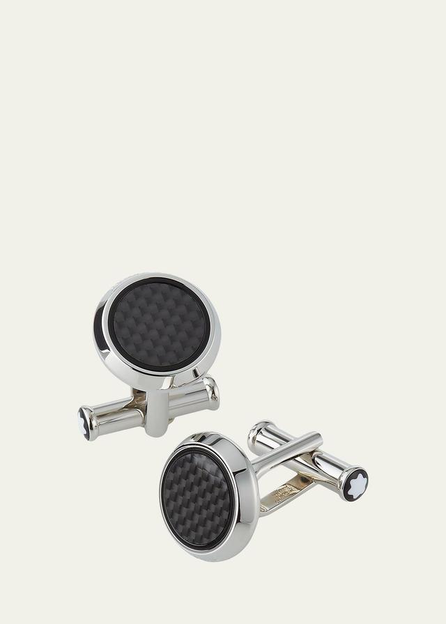 Montblanc Men's Round Carbon Fiber Cufflinks  - BLACK Product Image