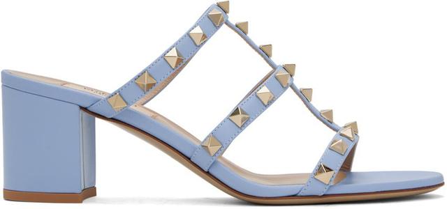 Blue Rockstud Calfskin 60 Heeled Sandals In Zqw Popeline Blue Product Image