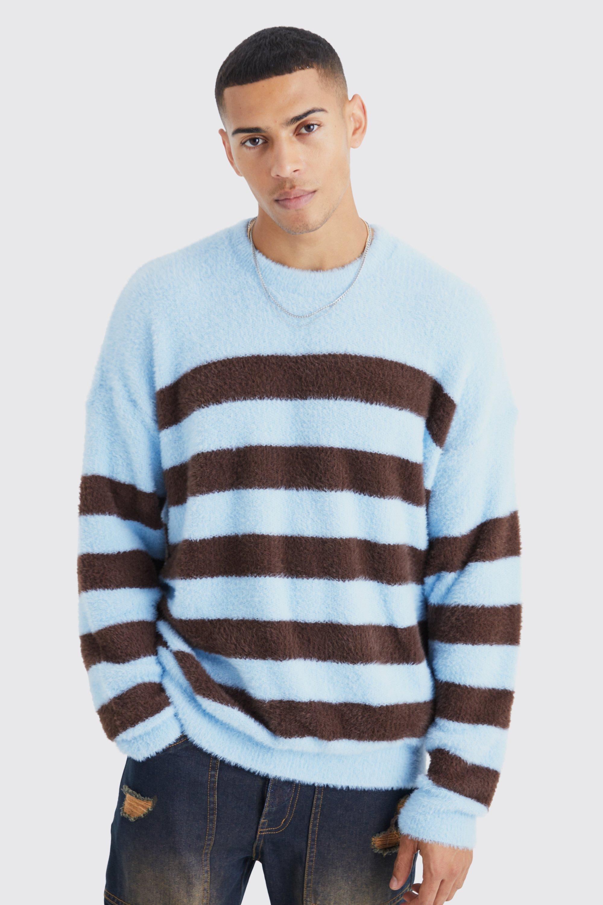 Oversized Stripe Fluffy Sweater | boohooMAN USA Product Image