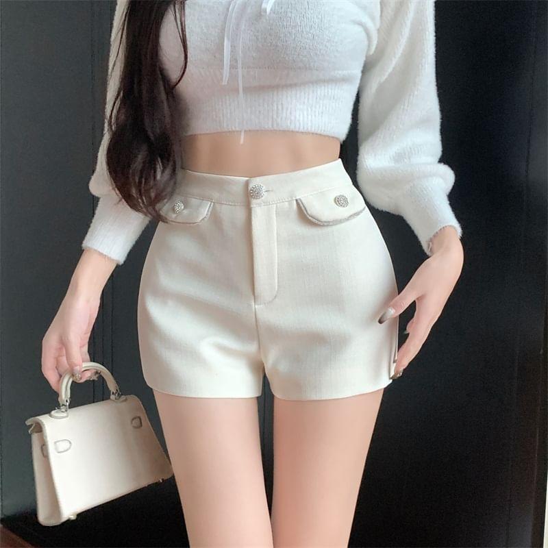 High Waist Plain Dress Shorts Product Image