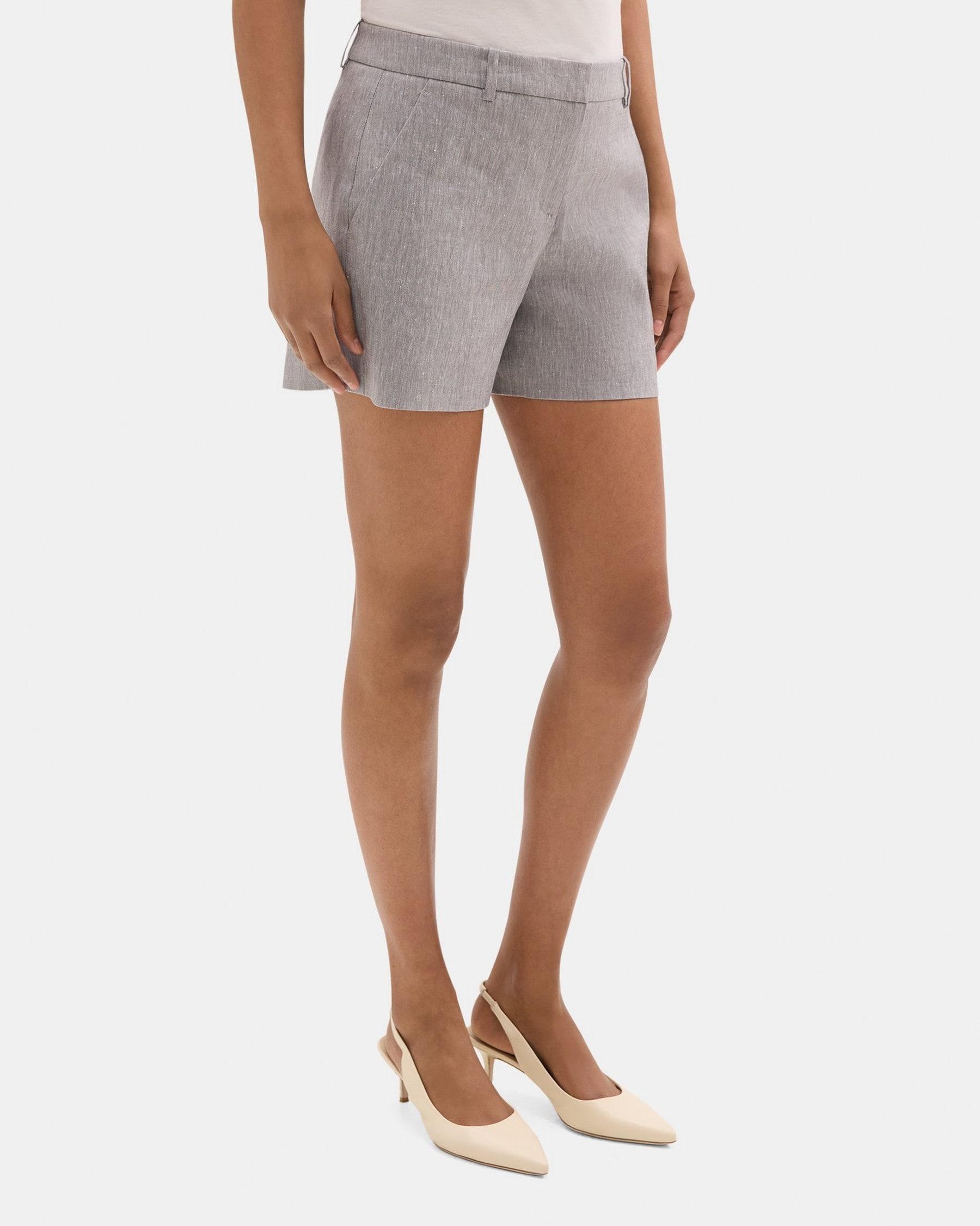 Tailored Short in Stretch Linen-Blend Mélange Product Image