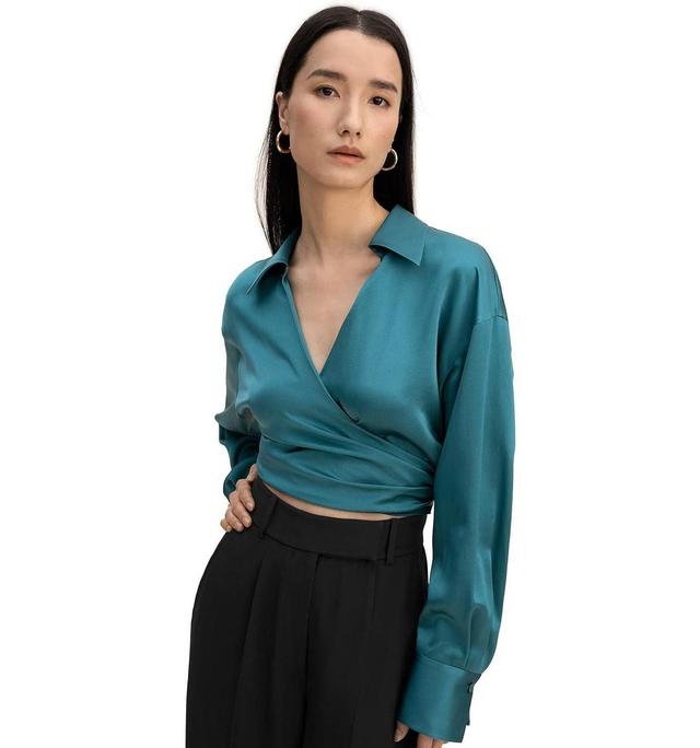 Pure Silk Blouse for Women Wrapover Cropped Shirt Product Image