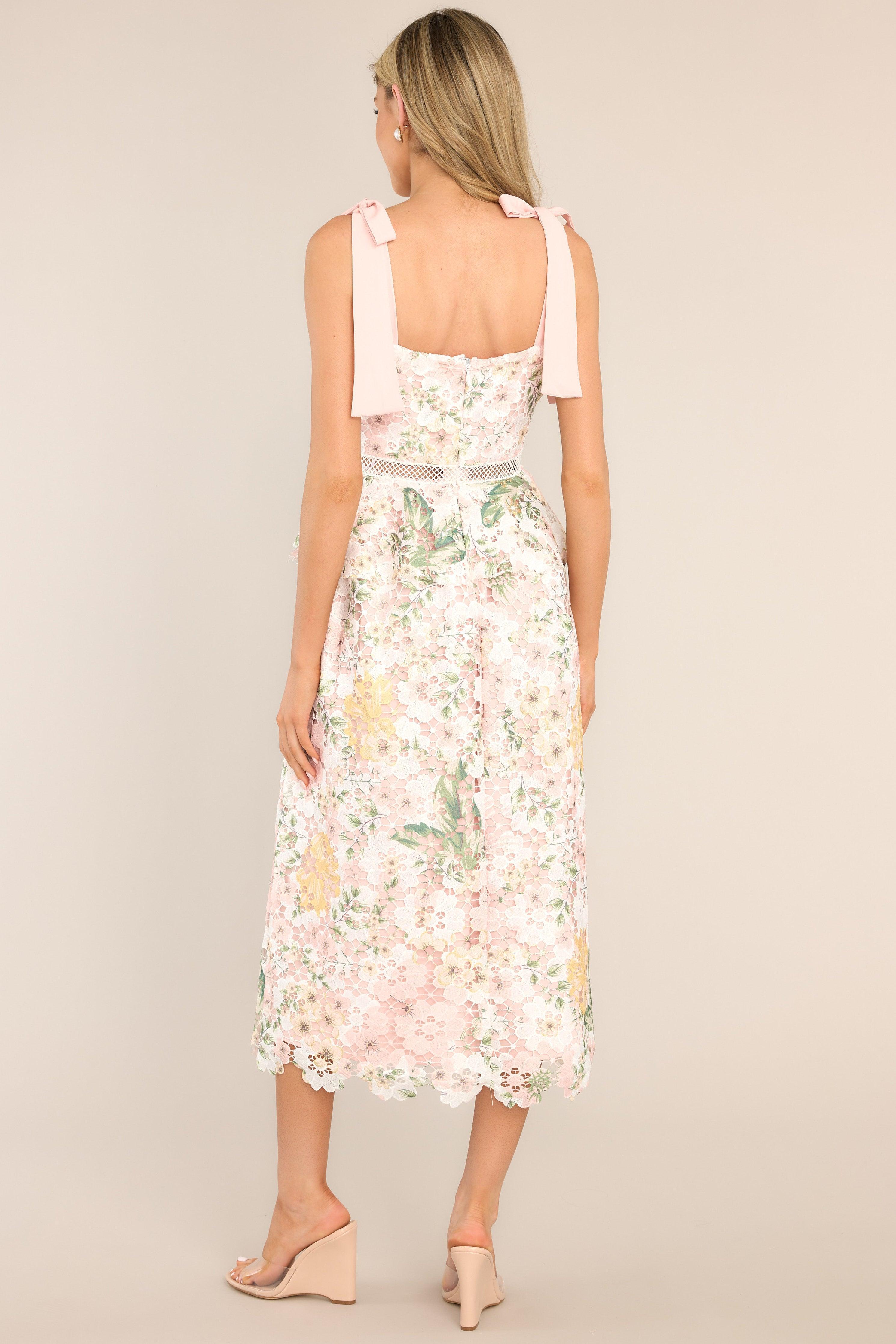 Remembering Spring Peach Lace Floral Midi Dress Product Image