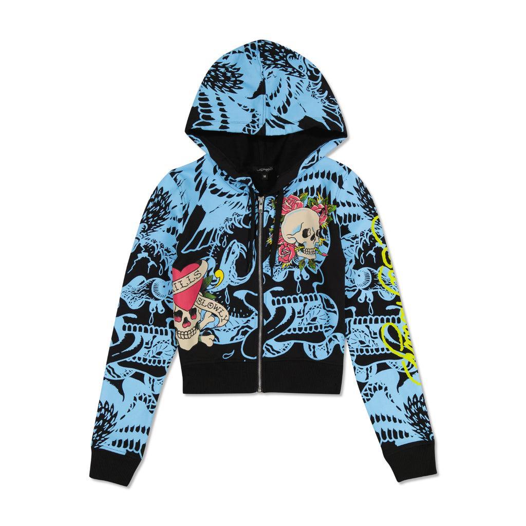 LKS Skull Zip Cropped Fleece Hoodie Product Image