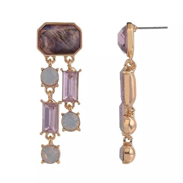 Emberly Gold Tone Pink Abalone and Stone Post Linear Earrings, Womens Product Image