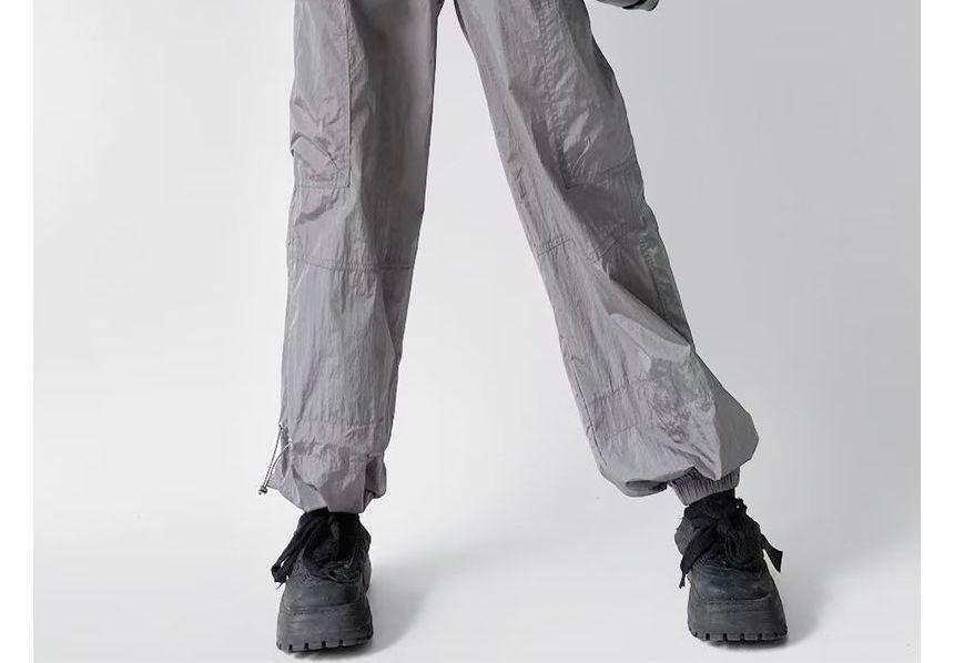 Elastic Waist Plain Harem Cargo Parachute Pants Product Image