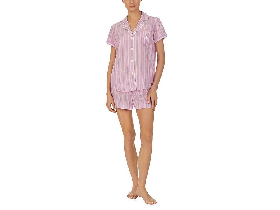 Lauren Ralph Lauren Short Sleeve Boxer PJ Set Stripe) Women's Pajama Sets Product Image