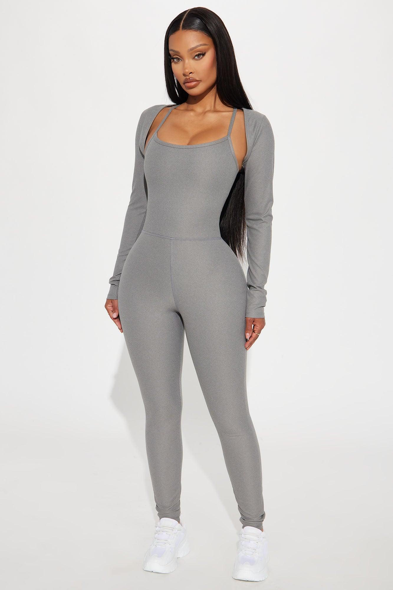 Unbothered Seamless Jumpsuit Set - Heather Grey Product Image