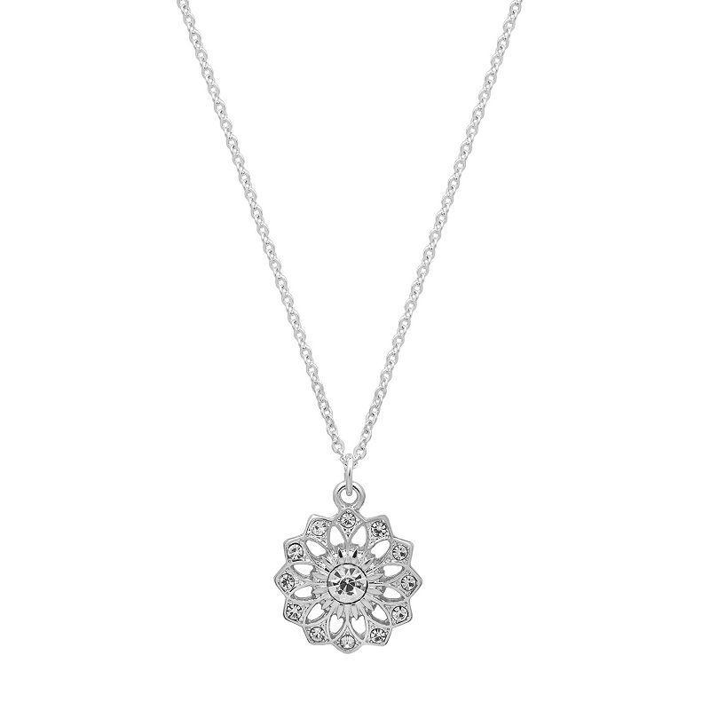 LC Lauren Conrad Silver Tone Pave Floral Filigree Nickel Free Pendant Necklace, Womens Product Image