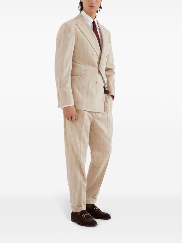 BRUNELLO CUCINELLI Alpaca-blend Chalk Stripe Trousers In Nude Product Image