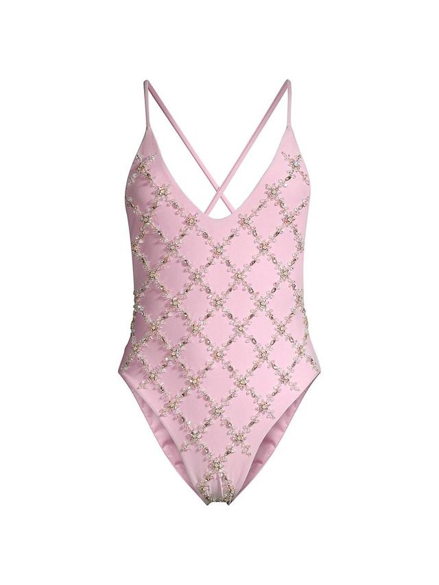 Womens Rose Hand Embroidered One-Piece Swimsuit Product Image