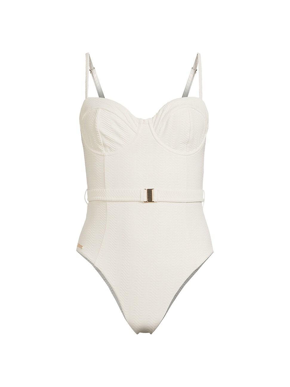 Womens Chevron Belted One-Piece Swimsuit Product Image