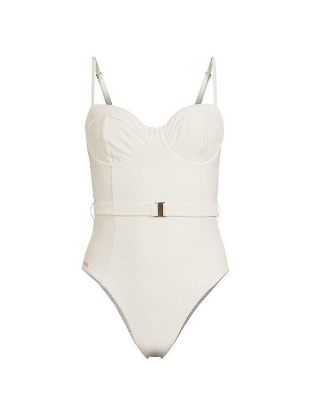 Womens Chevron Belted One-Piece Swimsuit Product Image