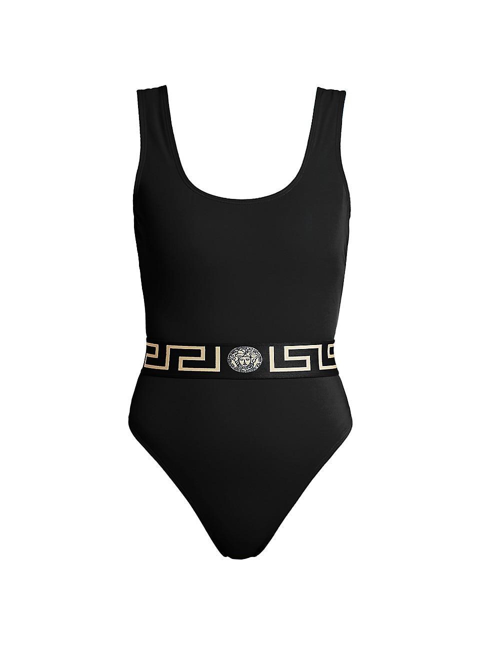 Womens Greek Key Belt One-Piece Swimsuit Product Image