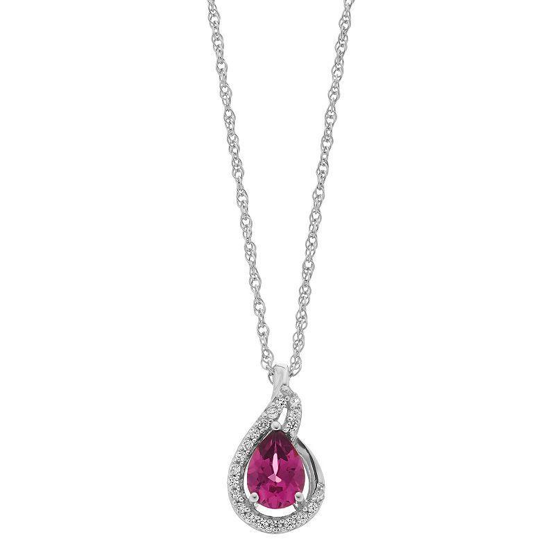 Sterling Silver Rhodolite Garnet & Lab-Created White Sapphire Pendant Necklace, Womens Product Image