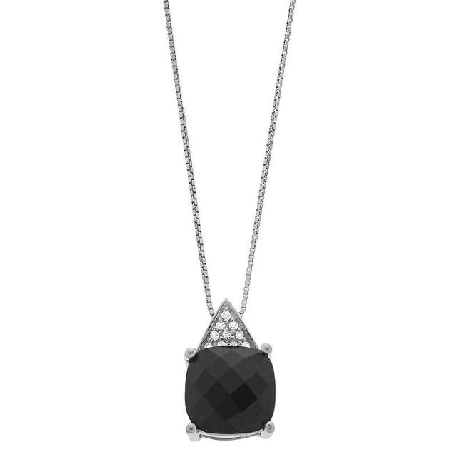 Gemminded Sterling Silver Onyx Pendant Necklace with White Topaz Accents, Womens Product Image