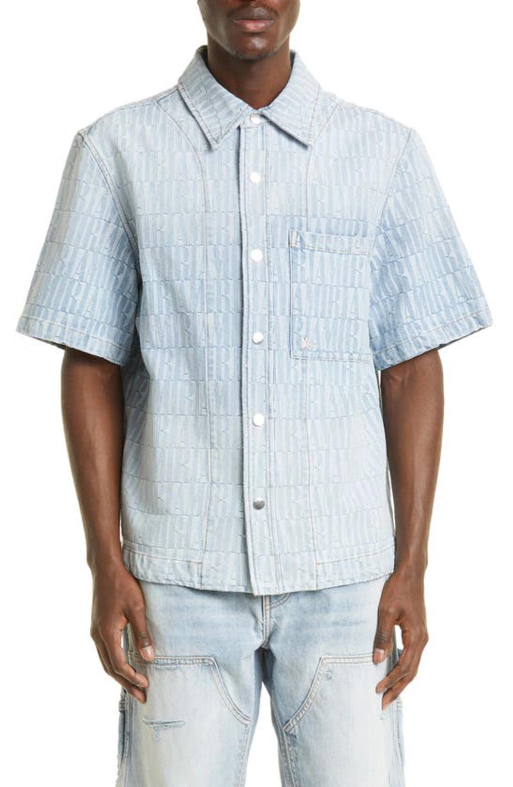 Denim Jacquard Snap-up Shirt In Stone Indigo Product Image