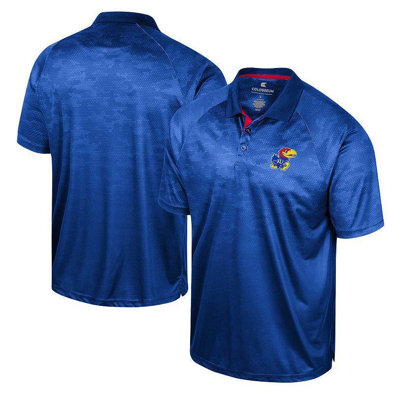 Mens Colosseum Royal Kansas Jayhawks Honeycomb Raglan Polo Shirt Product Image