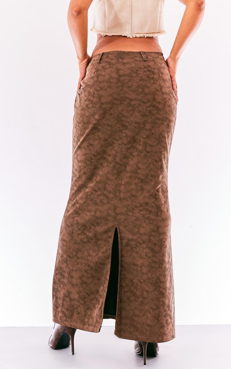 Premium Brown Washed Faux Leather Low Rise Maxi Skirt Product Image