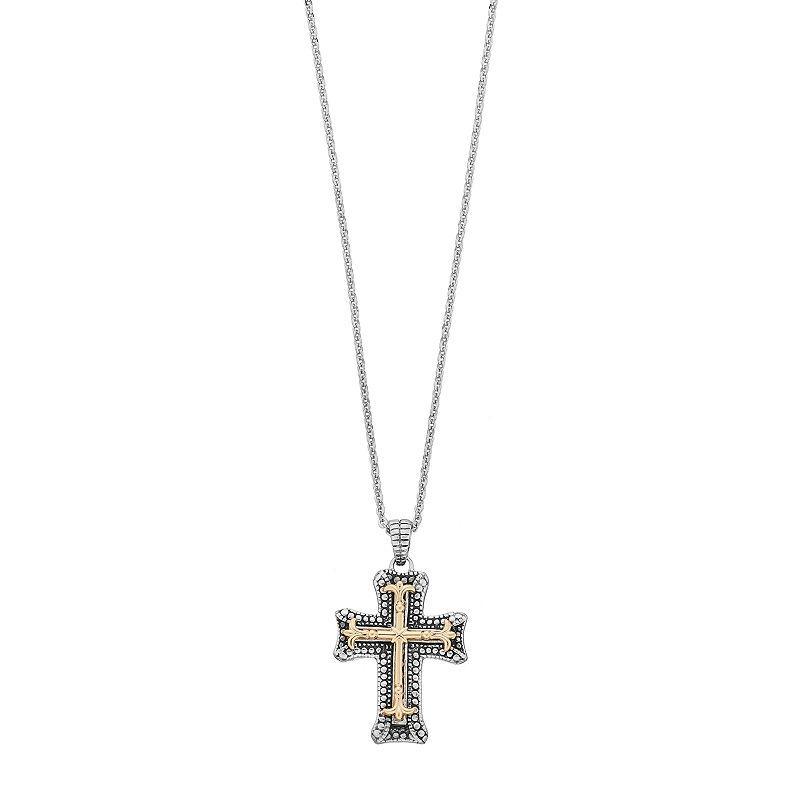 Sterling Silver & 14k Gold Over Silver Cross Pendant Necklace, Womens, Two Tone Product Image