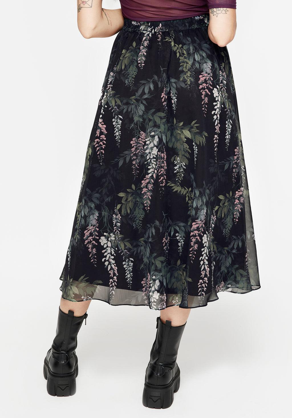 Wisteria Floral Print Chiffon Midi Skirt Product Image