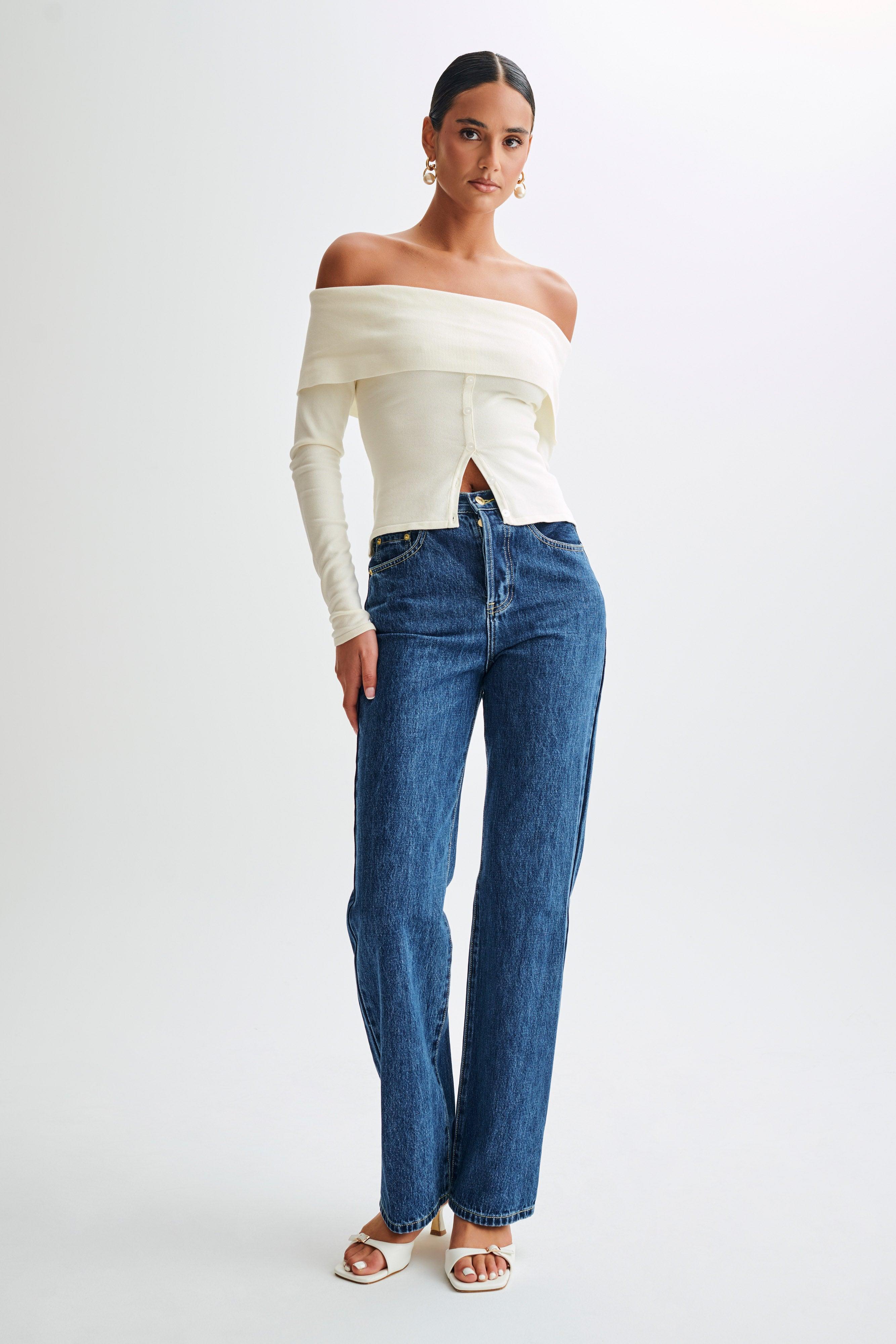 Diedre Buttoned Off Shoulder Knit Top - White Product Image