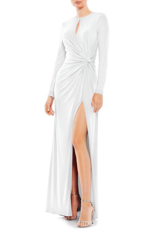 Mac Duggal Long Sleeve Keyhole Crew Neck Knot Waist Gown Product Image