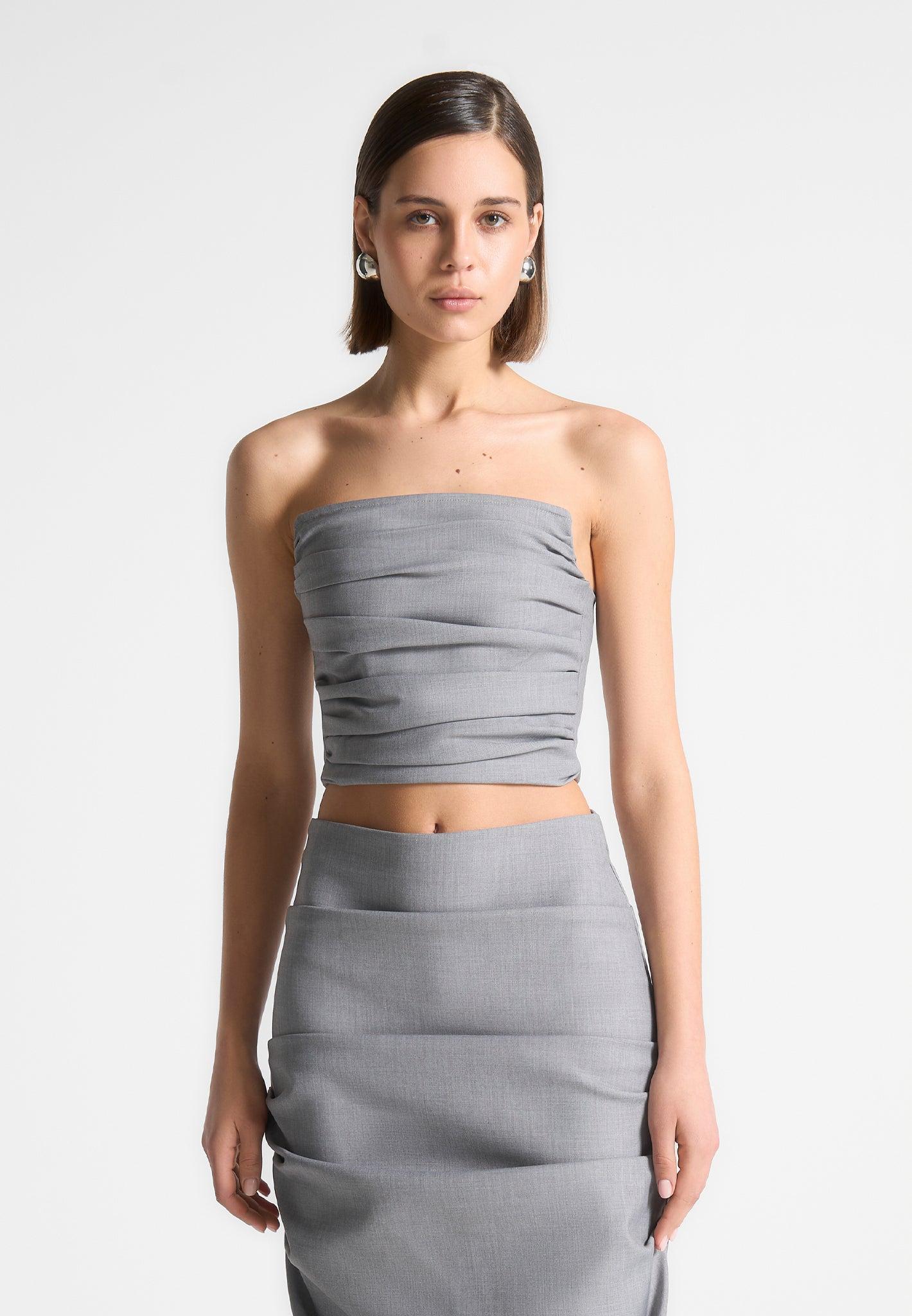 Pleated Bandeau Tailored Corset Top - Grey Female Product Image