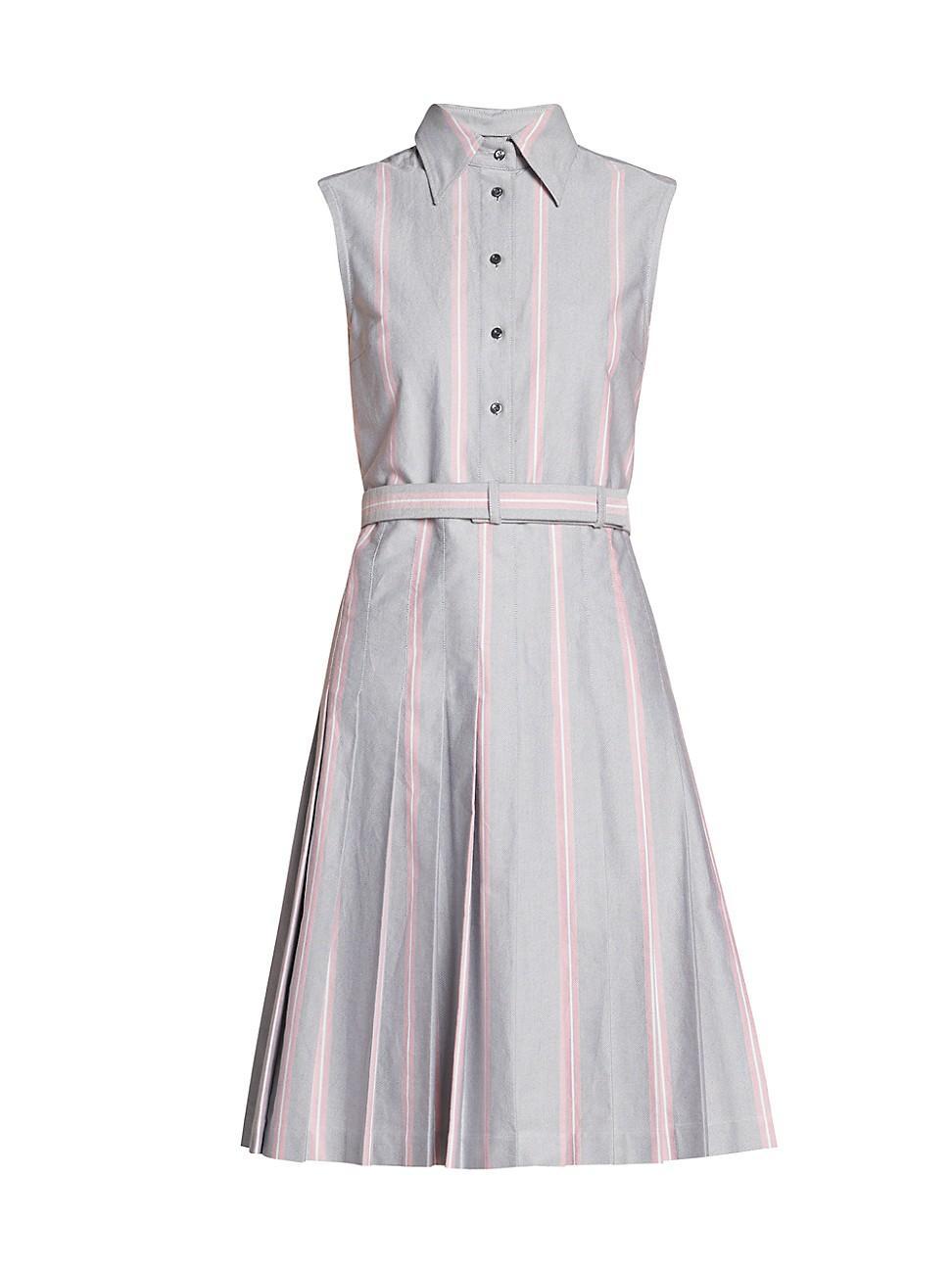 Womens Striped Cotton Belted A-Line Dress Product Image