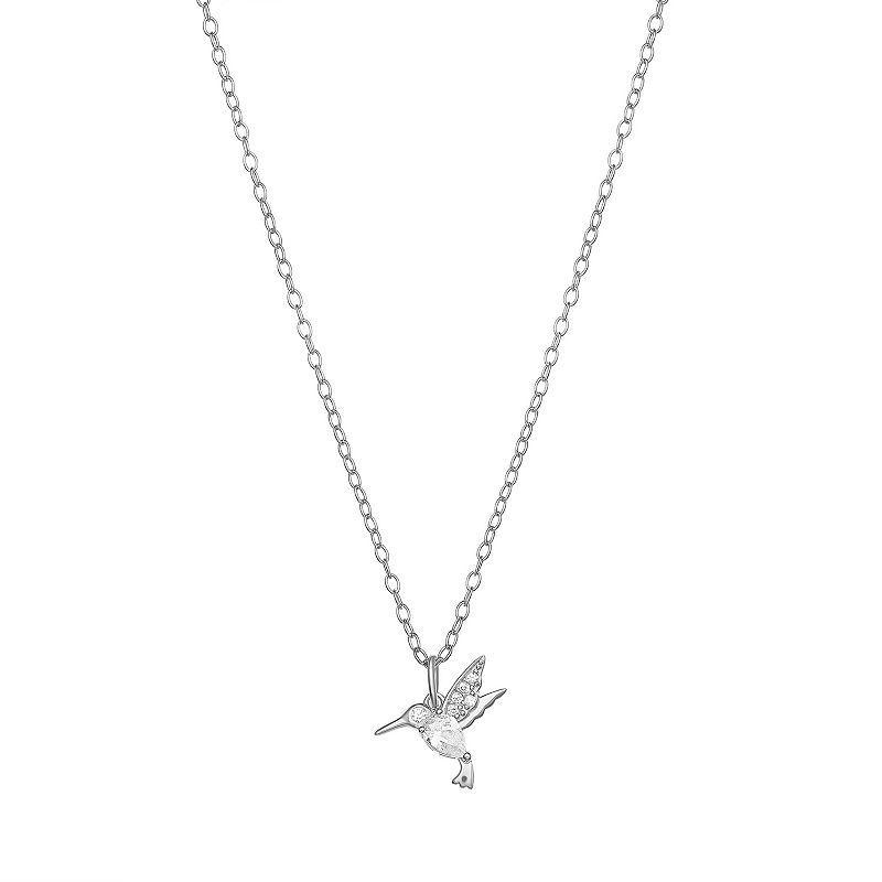 PRIMROSE Sterling Silver Pear & Round Cubic Zirconia Hummingbird Pendant Necklace, Womens Product Image