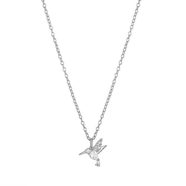 PRIMROSE Sterling Silver Pear & Round Cubic Zirconia Hummingbird Pendant Necklace, Womens Product Image