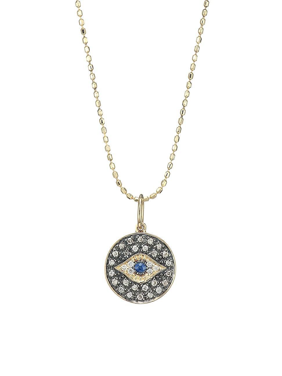 Womens Diamond & 14K Gold Small Evil Eye Medallion Pendant Necklace - Gold Product Image