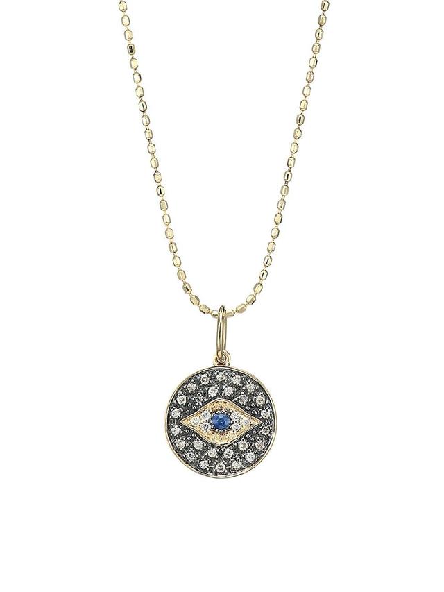 Womens Diamond & 14K Gold Small Evil Eye Medallion Pendant Necklace Product Image