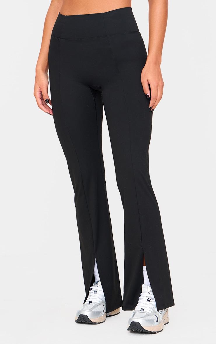 Deep Black Sculpt Pintuck Detail Straight Leg Yoga Pants Product Image