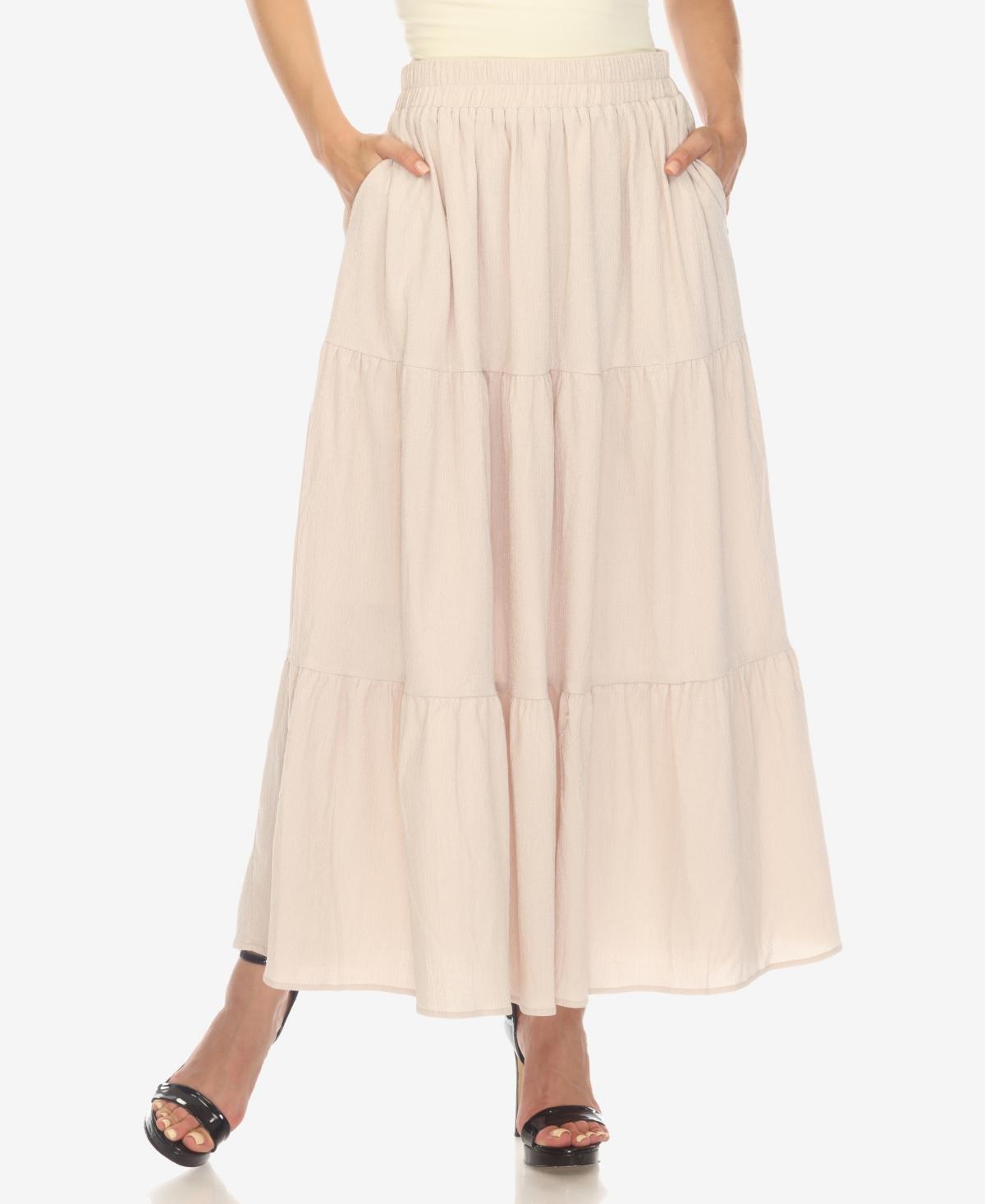 White Mark Womens Pleated Tiered Maxi Skirt Product Image