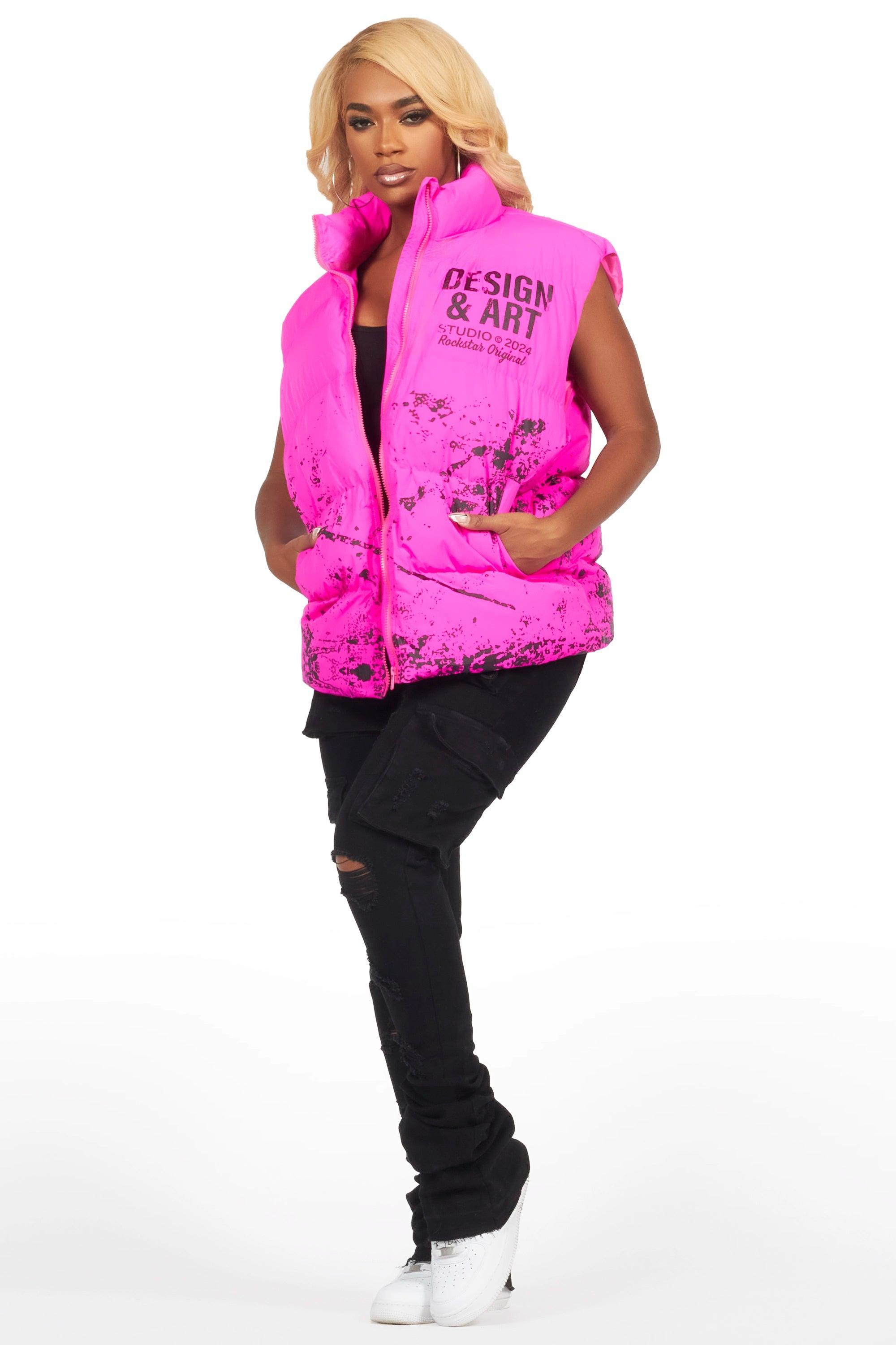 Lamanda Hot Pink Puffer Vest Female Product Image