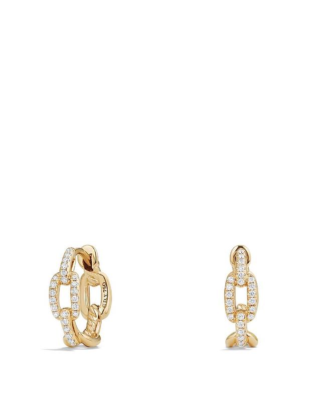 Womens Stax Chain Link Huggie Hoop Earrings in 18K Yellow Gold with Pav Diamonds Product Image