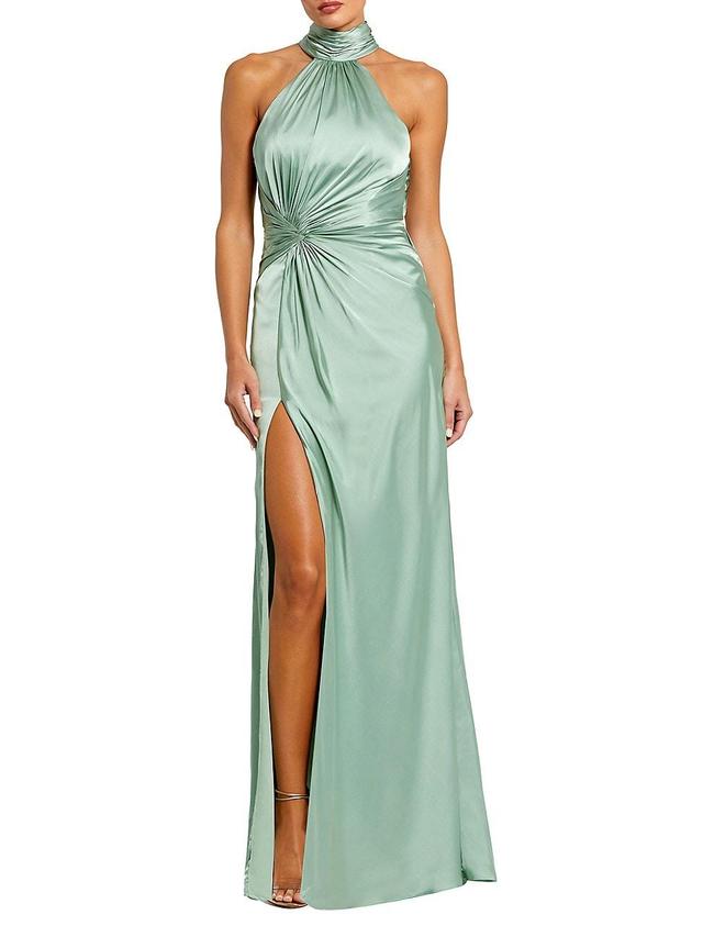 Womens Halterneck Open-Back Satin Gown Product Image