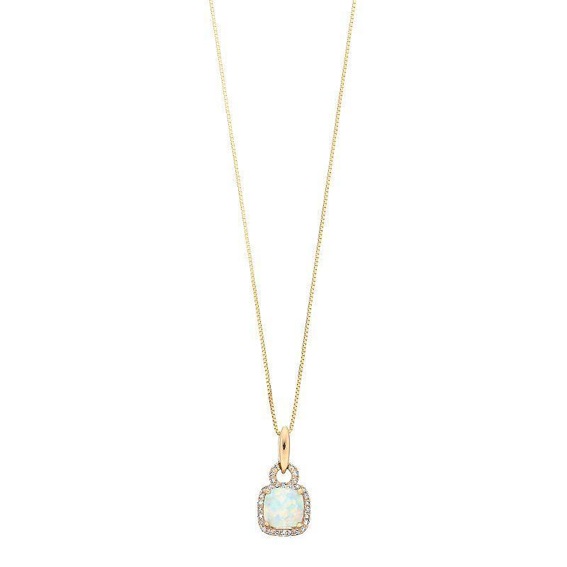 Gemminded 10k Gold Opal 1/10 Carat T.W. Diamond Pendant Necklace, Womens Product Image