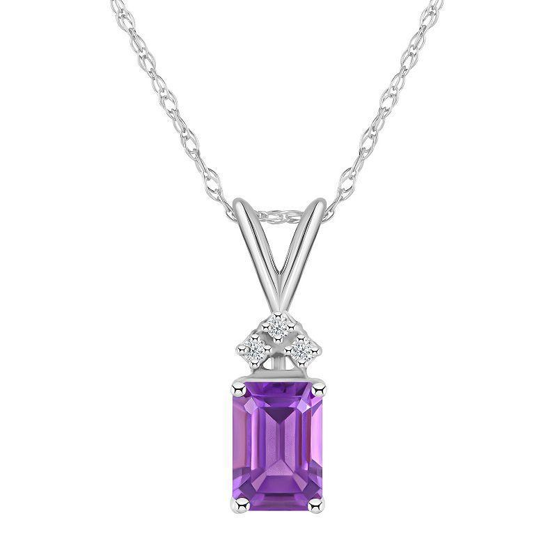 Celebration Gems 14k Gold Emerald Cut Amethyst & Diamond Accent Pendant Necklace, Womens 14k Whgold Product Image